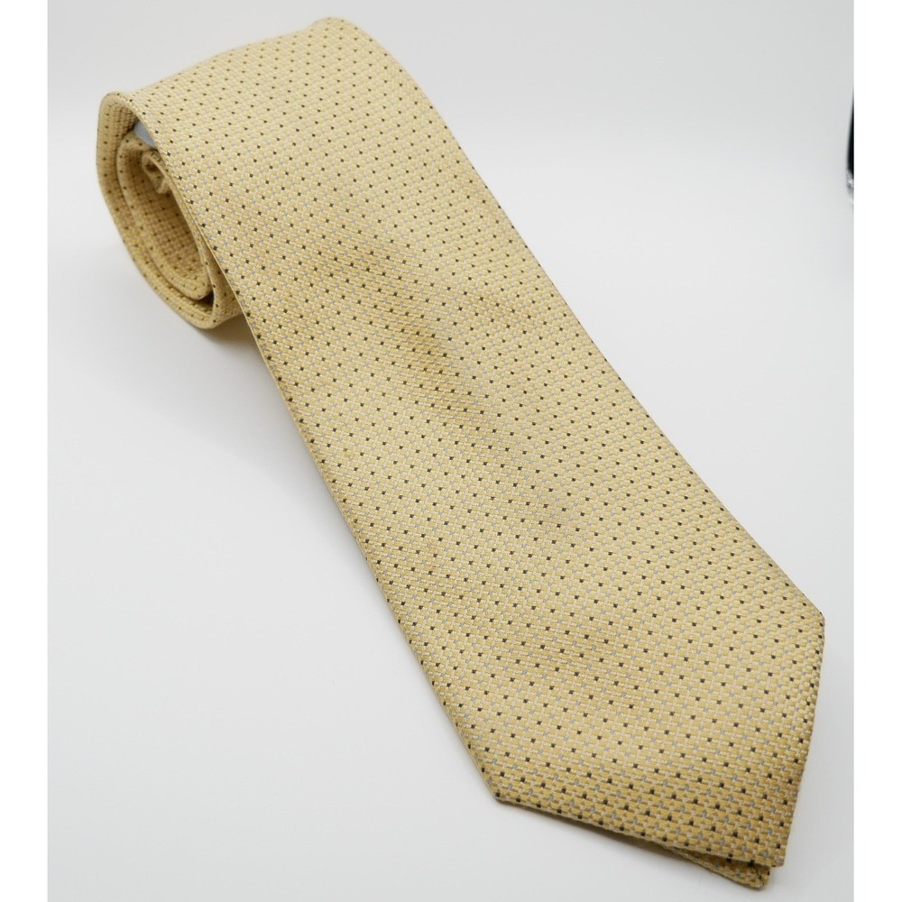 Yellow Micro Pattern Silk Necktie Blue Dotted Geometric‎ Formal Business Tie